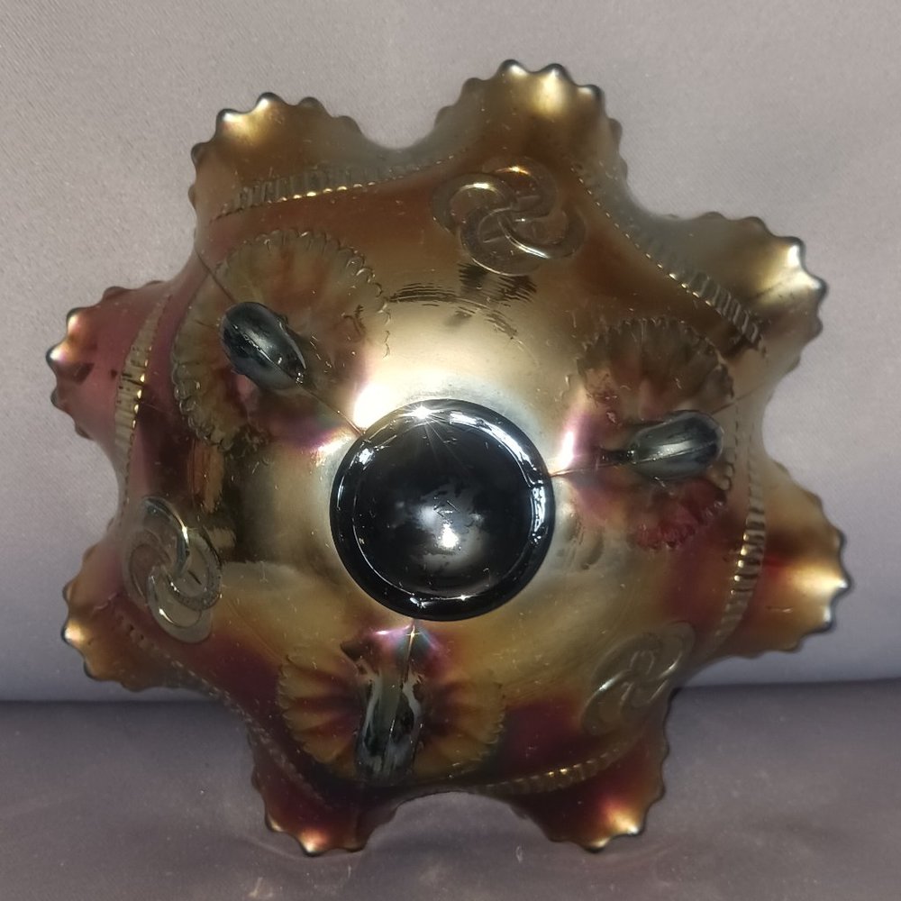 Vintage Northwood Carnival Glass 3 Footed Ruffle Edge Bowl - Picture 5 of 10